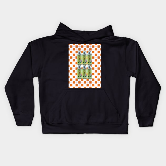Vintage Thermos Green with Orange Tile Floor Pattern - Retro Hong Kong Kids Hoodie by CRAFTY BITCH
